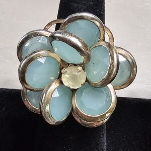 Size 6.75 Blue Chalcedony Flower Statement Ring